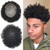 Afro Curl Toupee For Black Men Kinky Curly Human Hair Afro Mens Toupee Durable Curly Wavy Men Hair Replacement Systems Breathable Base Lace Center With Injection PU Around Wave Men HairPieces (8MM, 1B# OFF BLACK) view 1