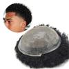 Afro Curl Toupee For Black Men Kinky Curly Human Hair Afro Mens Toupee Durable Curly Wavy Men Hair Replacement Systems Breathable Base Lace Center With Injection PU Around Wave Men HairPieces (10MM, 1B# OFF BLACK) view 3