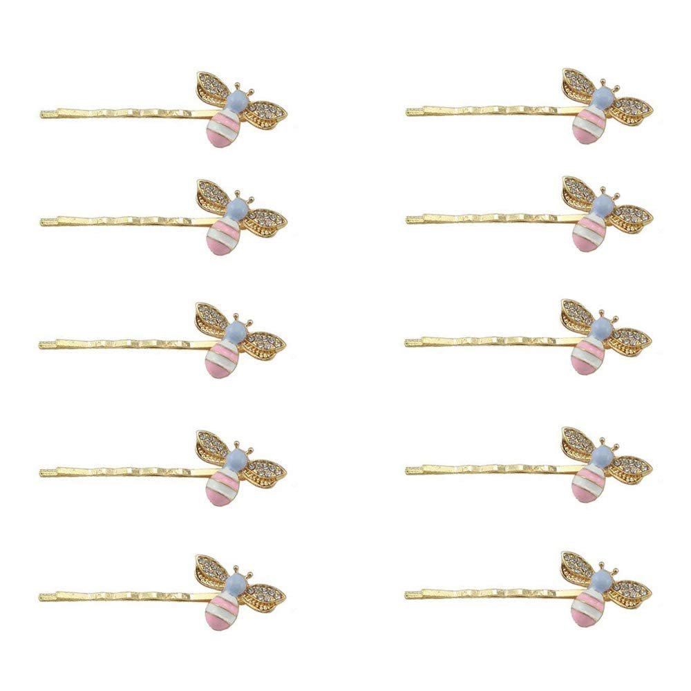 10 Pcs Cute Rhinestone Honeybee Hairpins Metal Hair Clips Barrette Bobby Pin Hair Side Clip
