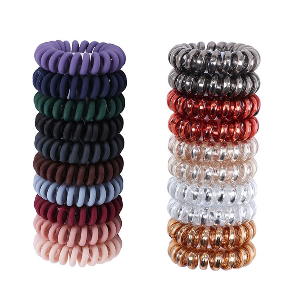 20 Pcs Elastic Coil Hair Colorful Hair Coils Spiral Telephone Hair Ties Coil Ponytail Holder Ties Spiral Hair Ties No Crease Hair Ties Phone Cord Hair Ties