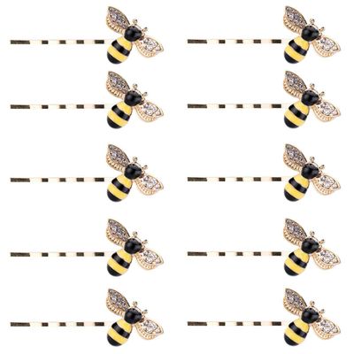 10 Pcs Cute Rhinestone Honeybee Hairpins Metal Hair Clips Barrette Bobby Pin Hair Side Clip
