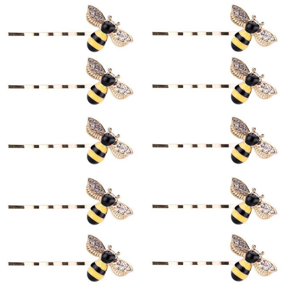 10 Pcs Cute Rhinestone Honeybee Hairpins Metal Hair Clips Barrette Bobby Pin Hair Side Clip