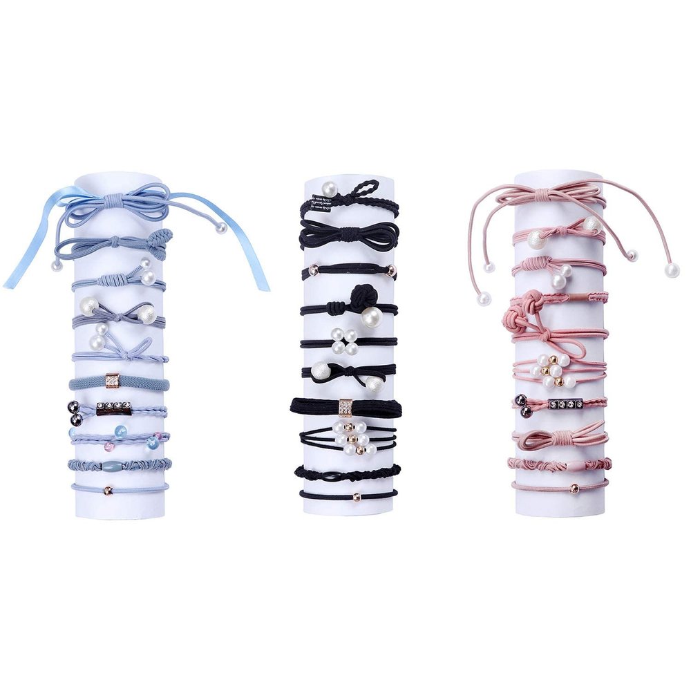30 Pcs High Elasticity Hair Scrunchies Bowknot Hair Ties Ropes Blue, Pink, Black Pearls Ponytail Holders Elastic Hair Bands Hair Rings