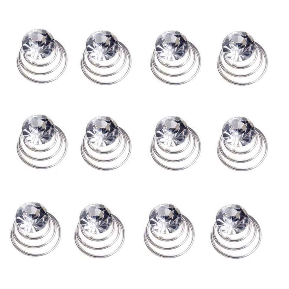 12 Pcs Swirl Hair Twists Coils Hair Clips Wedding Bridal Spiral Hair Pins Rhinestone Pearl Metal Spiral Twist Hairpins