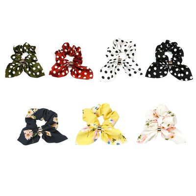 7 Pcs Chiffon Hair Scrunchies Elastic Hair Ties Rabbit Bunny Ear Bowknot Hair Bands Polka Dot Ponytail Holder Floral Hair Scrunchy