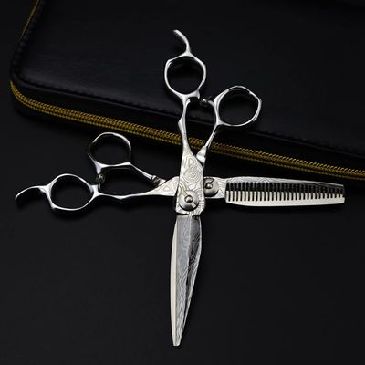 Professional Hair Cutting Shears, Professional 6inch Upscale scissor Damascus cut hair scissors cutting barber tools haircut thinning shears hairdresser scissors (Color : Set)