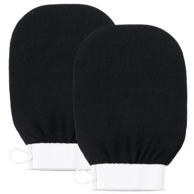 Clarial Exfoliating Body Scrub for Bath and Shower Use - Face Scrubber and Body Exfoliator Mitt, Dead Skin Remover - Exfoliating Glove Shower Scrub for Men and Women - Pair Black