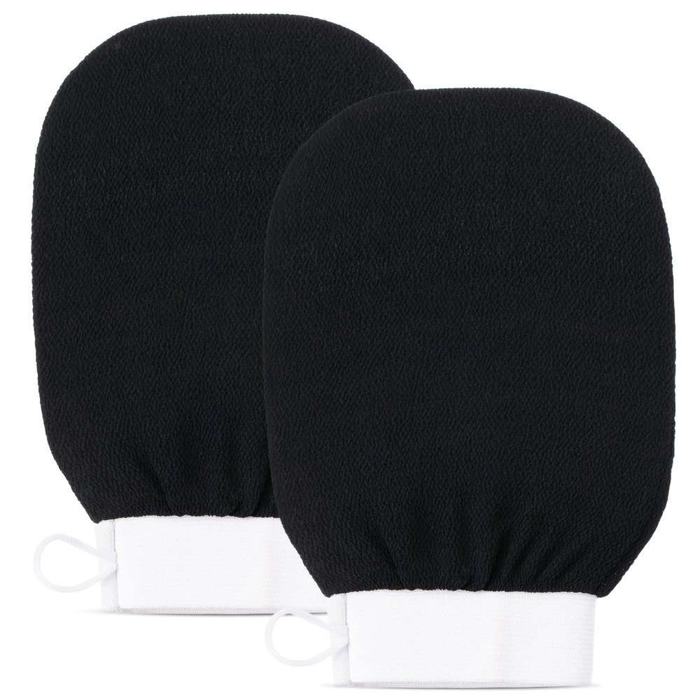 Clarial Exfoliating Body Scrub for Bath and Shower Use - Face Scrubber and Body Exfoliator Mitt, Dead Skin Remover - Exfoliating Glove Shower Scrub for Men and Women - Pair Black