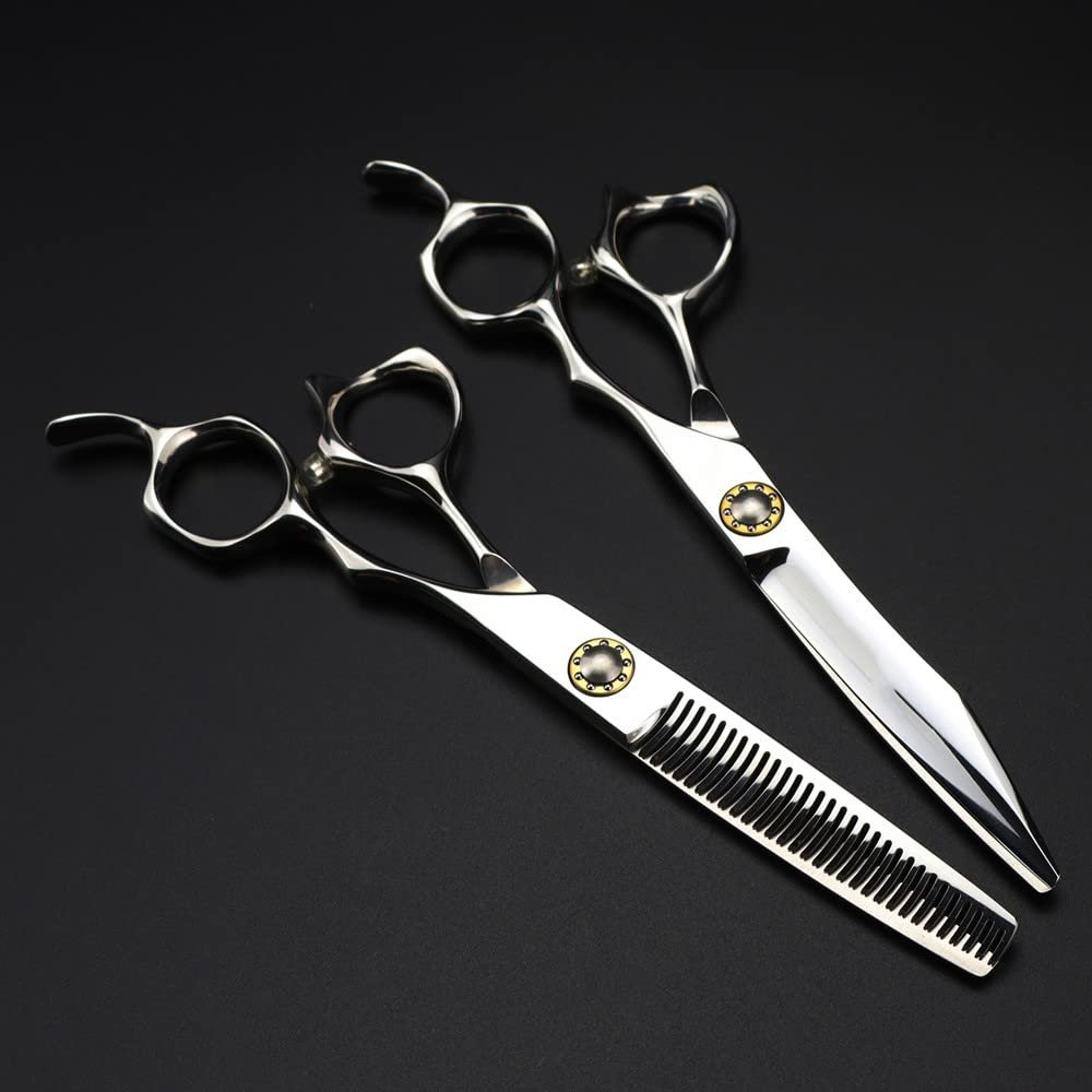 Professional Hair Cutting Shears, 6inch Professional Japan 440c Upscale scissor Bearing hair scissors cutting barber haircut thinning shears hairdresser scissors (Color : Set)