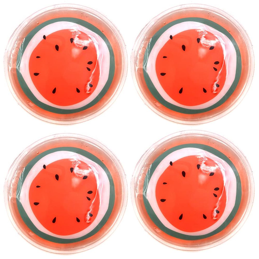 Reusable Gel Eye Ice Pack, Round Eye Cold Pads, Cooling Eye Masks for Eye Strain, Eye Swelling, Eye Redness, Puffy Eyes, Dark Circles, Smooth Fine Lines, and Eye Recover Surgery (Watermelon  4PCS)