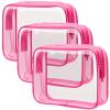 PACKISM Clear Makeup Bags - 3 Pack TSA Approved Clear Travel Bags for Toiletries, Carry on Toiletry Bag TSA Approved Toiletry Bag, Matte Rose Red view 1