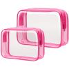 PACKISM TSA Approved Toiletry Bag - 2 Pack Clear Makeup Bag Travel Essentials, Durable with Supporting Frame, 1 Medium TSA Quart Compliant Bag for Carry-on, 1 Large Organizer for Check-in, Rose Red view 1