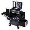Adazzo Professional Makeup Artist Rolling Train Case Multi-functional Cosmetic Train Case Large Trolley Storage Case for Nail Technicians Cosmetology Case with Compartments for Hairstylist (Black) view 1