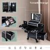 Adazzo Professional Makeup Artist Rolling Train Case Multi-functional Cosmetic Train Case Large Trolley Storage Case for Nail Technicians Cosmetology Case with Compartments for Hairstylist (Black) view 3