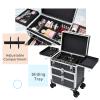 FRENESSA Professional Rolling Makeup Case Aluminum Trolley Train Case with 360 Swivel Wheels for Makuep Artist Travel Cosmetic Organizer with Sliding Drawers for Nail Tech Hairstylist Barber, Black view 3