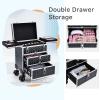 FRENESSA Professional Rolling Makeup Case Aluminum Trolley Train Case with 360 Swivel Wheels for Makuep Artist Travel Cosmetic Organizer with Sliding Drawers for Nail Tech Hairstylist Barber, Black view 4