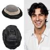 100% European Human Hair Men's Toupee, D7-3, 8''X11'', Black, Modern, Fine Mono, 120% Medium Light to Medium Density view 1