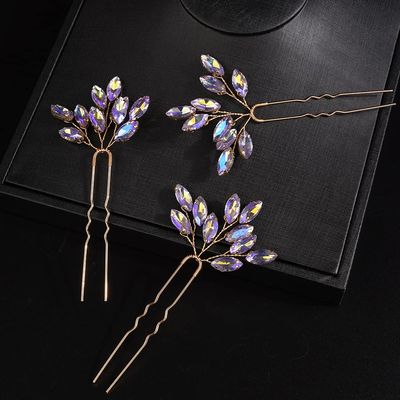 JWICOS Bridal Wedding Crystal Hair Pins Bride Hair Pieces Wedding Hair Accessories for Women and Girls Pack of 3 (AB color)