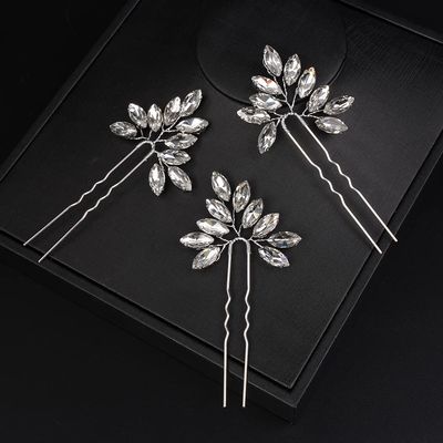 JWICOS Bridal Wedding Crystal Hair Pins Bride Hair Pieces Wedding Hair Accessories for Women and Girls Pack of 3 (Silver)