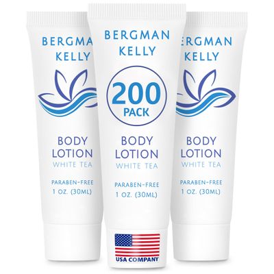 BERGMAN KELLY - Travel Size Lotion - 1 fl oz, 200 PK, White Tea - Delight Your Guests with Invigorating and Refreshing Body Lotion - Quality Mini and Small Size Guest Hotel Toiletries in Bulk