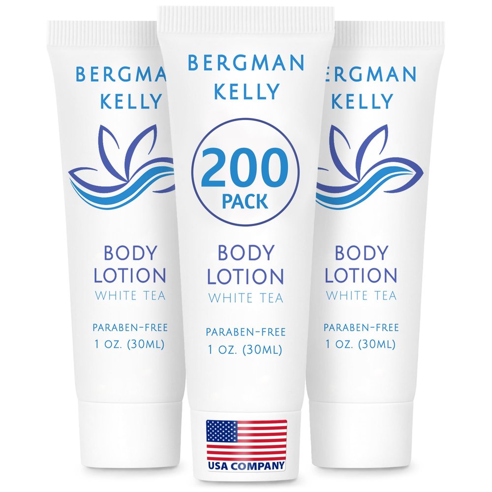 BERGMAN KELLY - Travel Size Lotion - 1 fl oz, 200 PK, White Tea - Delight Your Guests with Invigorating and Refreshing Body Lotion - Quality Mini and Small Size Guest Hotel Toiletries in Bulk