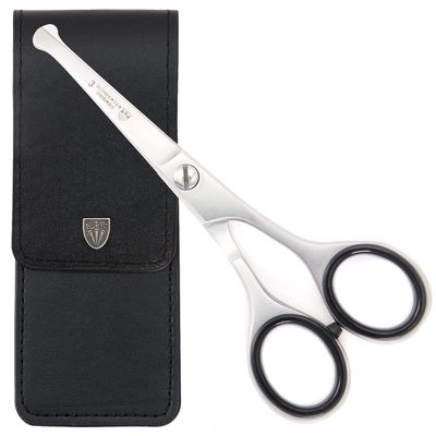 3 Swords Germany professional NOSTRIL NOSE and EAR HAIR SCISSORS trimmer, stainless steel, straight blade rounded tip with black case for men and women