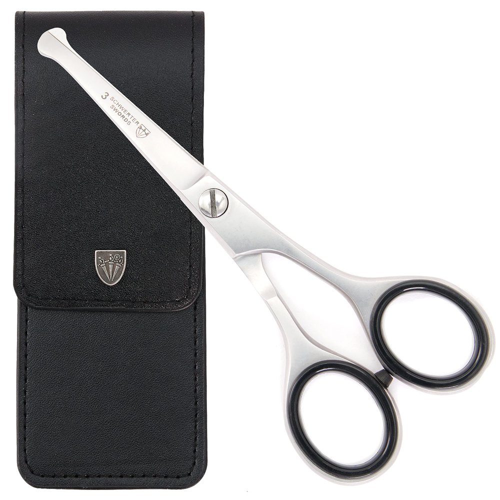3 Swords Germany  professional NOSTRIL NOSE and EAR HAIR SCISSORS trimmer, stainless steel, straight blade rounded tip with black case for men and women