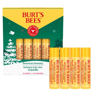 Burts Bees Christmas Gifts, 4 Lip Balm Stocking Stuffers Products, Beeswax Bounty Classic Set - Original Beeswax Moisturizing Lip Balm (4-Pack)