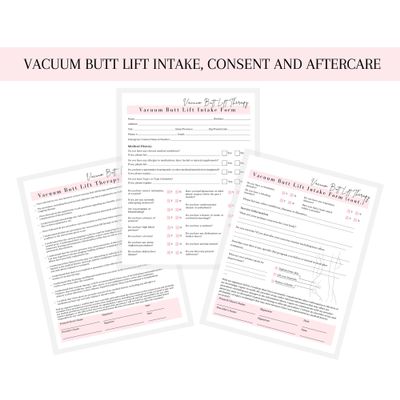 Vacuum Butt Lift Therapy Intake, Consent, and Aftercare Form | 75 Pack | 8.5x11" inch Paper Size Form | Eyelash Extension Supplies | Client Signature | Butt Lift Cupping | White and Pink Design