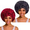 2 Pack Bonnet with Tie Band, Satin Silk Hair Bonnet for Sleeping, Sleep Bonnets for Women, Large Sleep Cap for Braids Curly Hair, B view 1