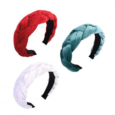 3 Pcs Velvet Braided Headbands Flock Padded Headbands Hair Hoop Hair Head Bands Turban Wide Thick Twist Hairbands