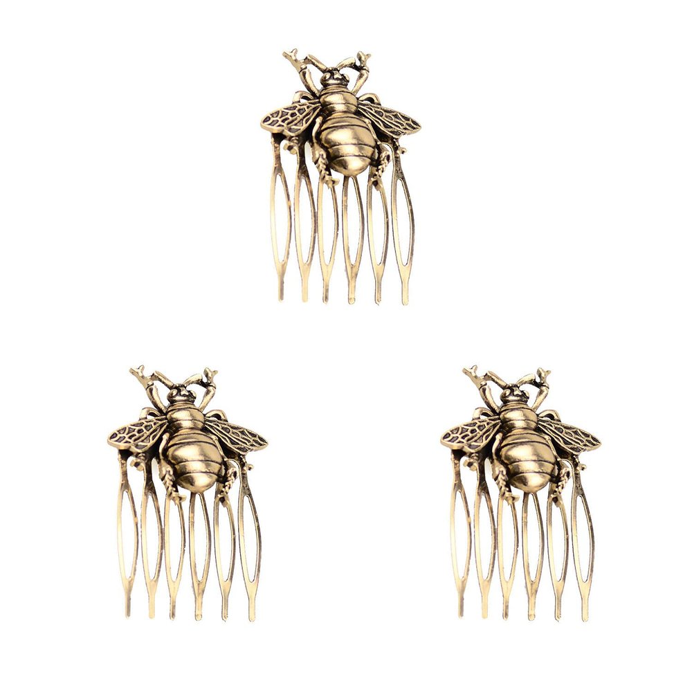 Galsawi 3 Pcs Bee Hair Side Combs Decorative Retro Teeth Design Hair Combs Hair Pins Hair Clips