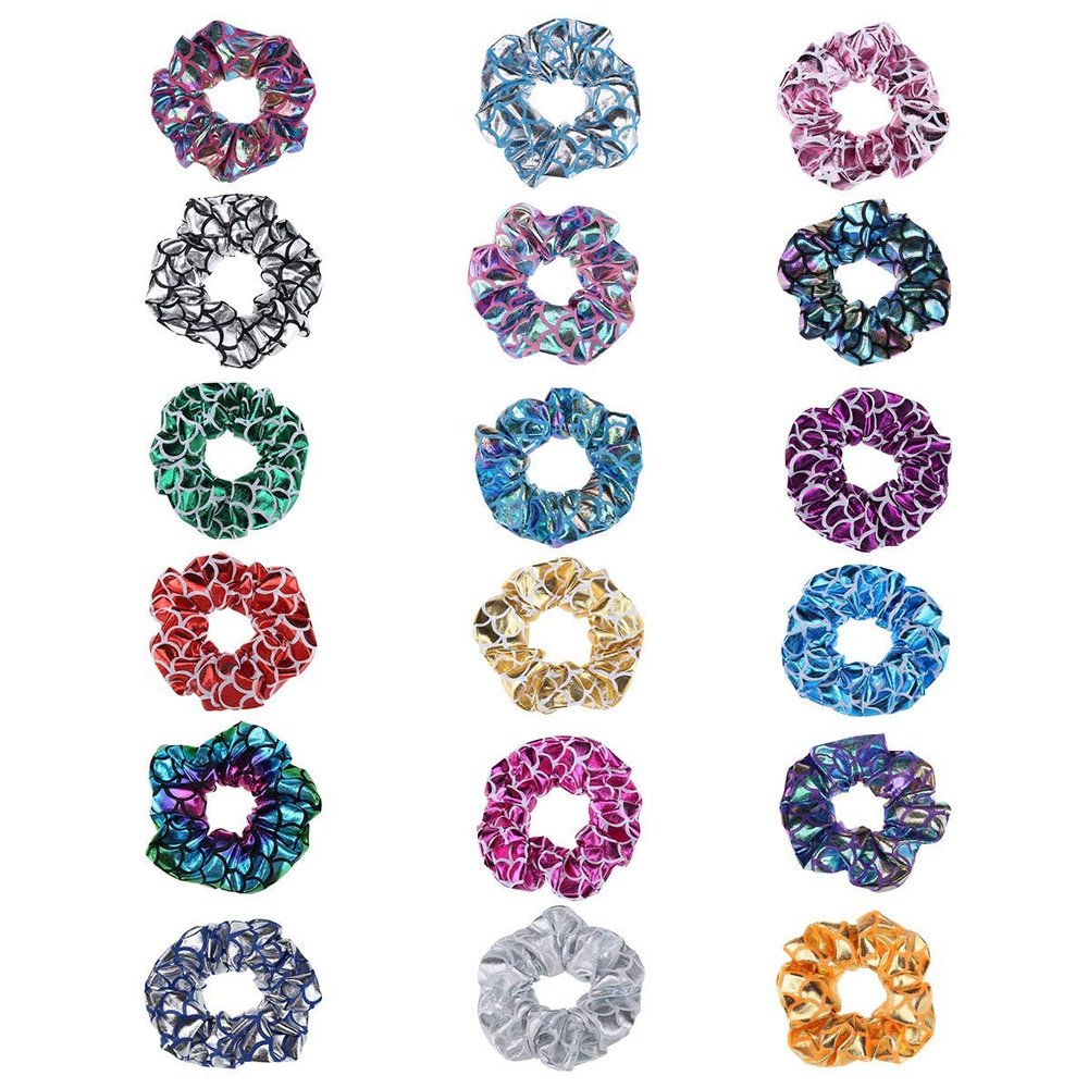 18 Pcs Shiny Elastic Hair Scrunchies Hair Bobbles Hair Ties Mermaid Scales Scrunchies Ponytail Holder Hair Scrunchy Hair Bands Ties