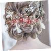 Beaupretty Flower Shaped Pearl Hair Comb Rhinestone Accents Elegant Wedding Tiaras and Hair Accessories for Brides and Special Occasions Alloy Headwear Pink view 3