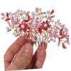 Beaupretty Flower Shaped Pearl Hair Comb Rhinestone Accents Elegant Wedding Tiaras and Hair Accessories for Brides and Special Occasions Alloy Headwear Pink view 4
