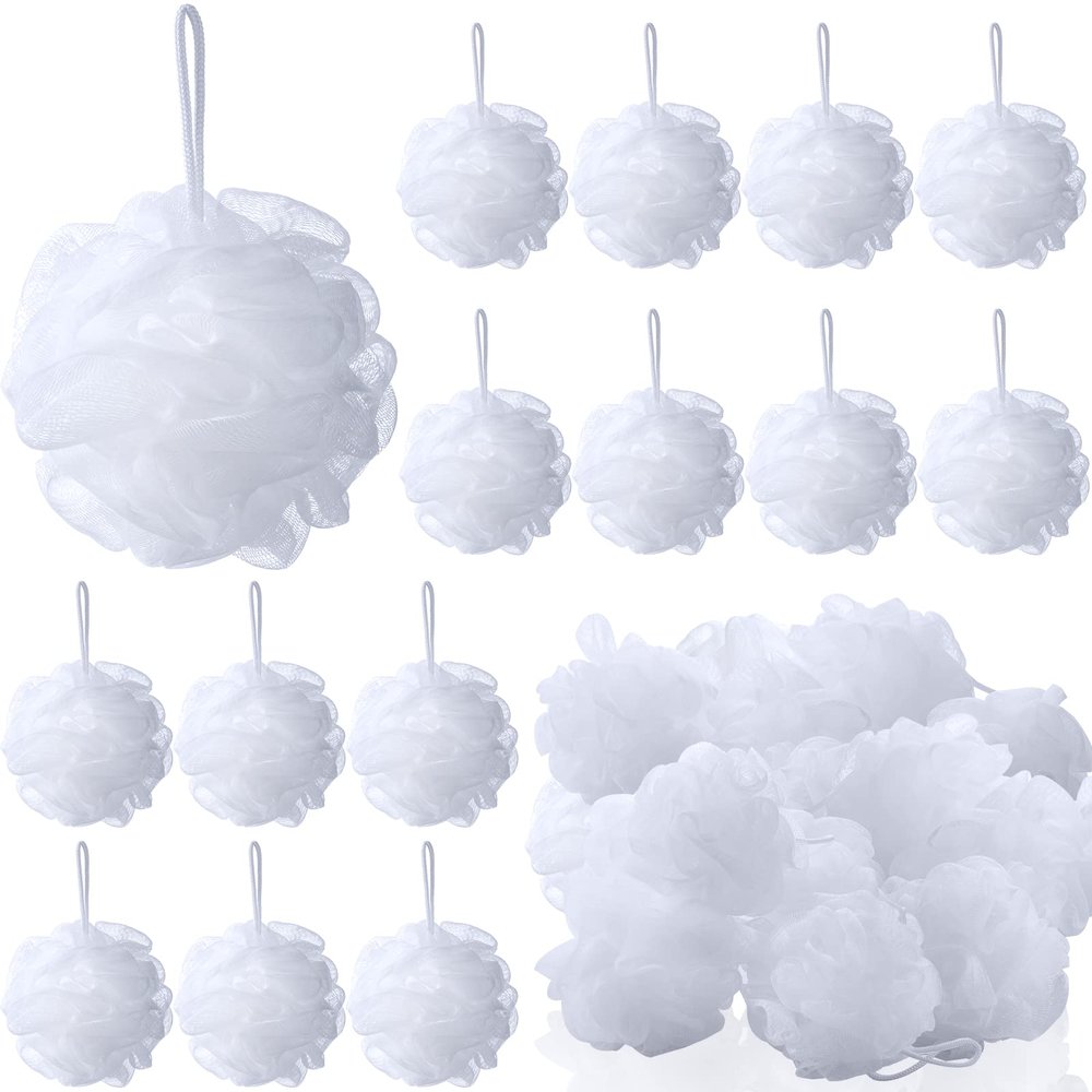 CHENGU 50 Pack Loofah Sponge Bath Sponge Shower Loofah Mesh Shower Ball Bath Pouf Wash Body Puff for Women Men, 30 g(White,Classic)