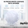 CHENGU 50 Pack Loofah Sponge Bath Sponge Shower Loofah Mesh Shower Ball Bath Pouf Wash Body Puff for Women Men, 30 g(White,Classic) view 2