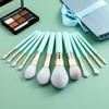 12pcs Mint Green Makeup Brush Set Professional Cosmetics Brushes with Wooden Handles Nylon Bristles for Powder Foundation and Blending Daily and Professional Use view 2