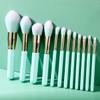 12pcs Mint Green Makeup Brush Set Professional Cosmetics Brushes with Wooden Handles Nylon Bristles for Powder Foundation and Blending Daily and Professional Use view 3