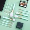 12pcs Mint Green Makeup Brush Set Professional Cosmetics Brushes with Wooden Handles Nylon Bristles for Powder Foundation and Blending Daily and Professional Use view 4