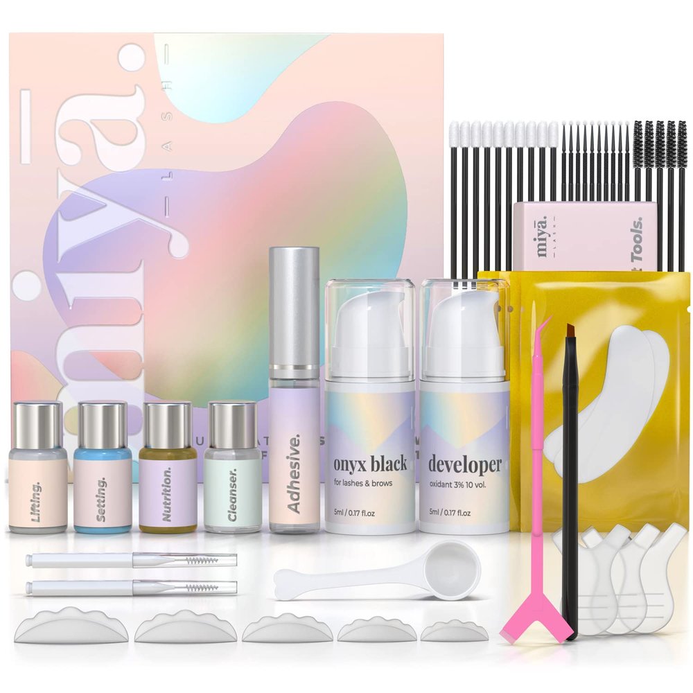 MIYA LASH Lift & Brow Lamination Kit | Black, Voluminous Eyebrows & Eyelashes Color | Professional 8 Weeks Result | LVL, Perm, Laminate | Keratin Brow & Lash Kit With All Tools