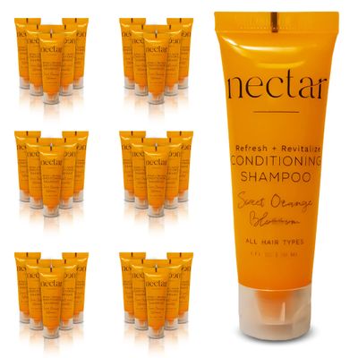 World Amenities - Nectar Bulk 2-in-1 Conditioning Shampoo | 50 Count | Sweet Orange Blossom, Mini Travel Size Toiletries (100% Recyclable Tube with Flip Top Cap) Hotel Amenities, for All Hair Types