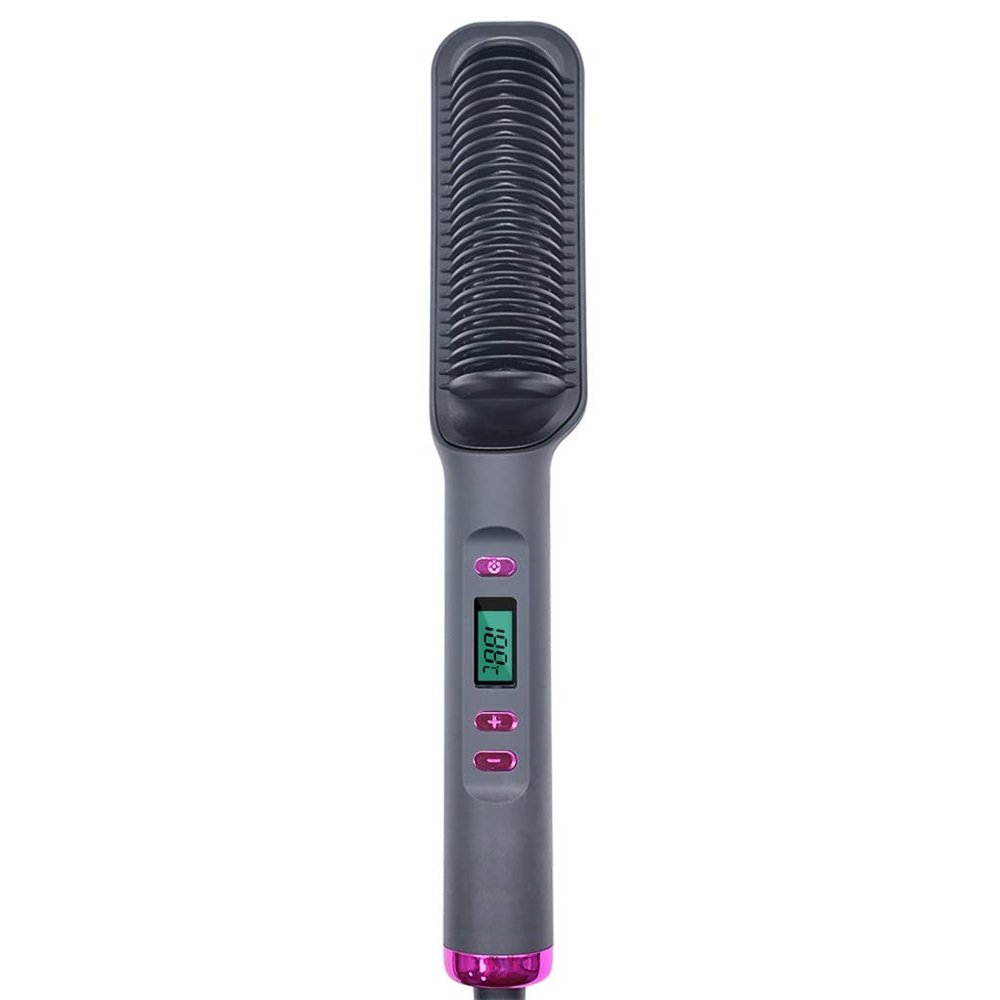 ZLDGYG Hair Straightener Brush Hair Straightener Comb Anti-Scald Hair Straightening Brush Fast Heating Ceramic (Color : Gray, Size : One Size)