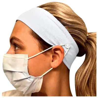 RONGXI Button Hair bands Facemask Holder Wearing a Mask Headband Fabric Protect Your Ears With Headbands Non Slip for Women White One Size