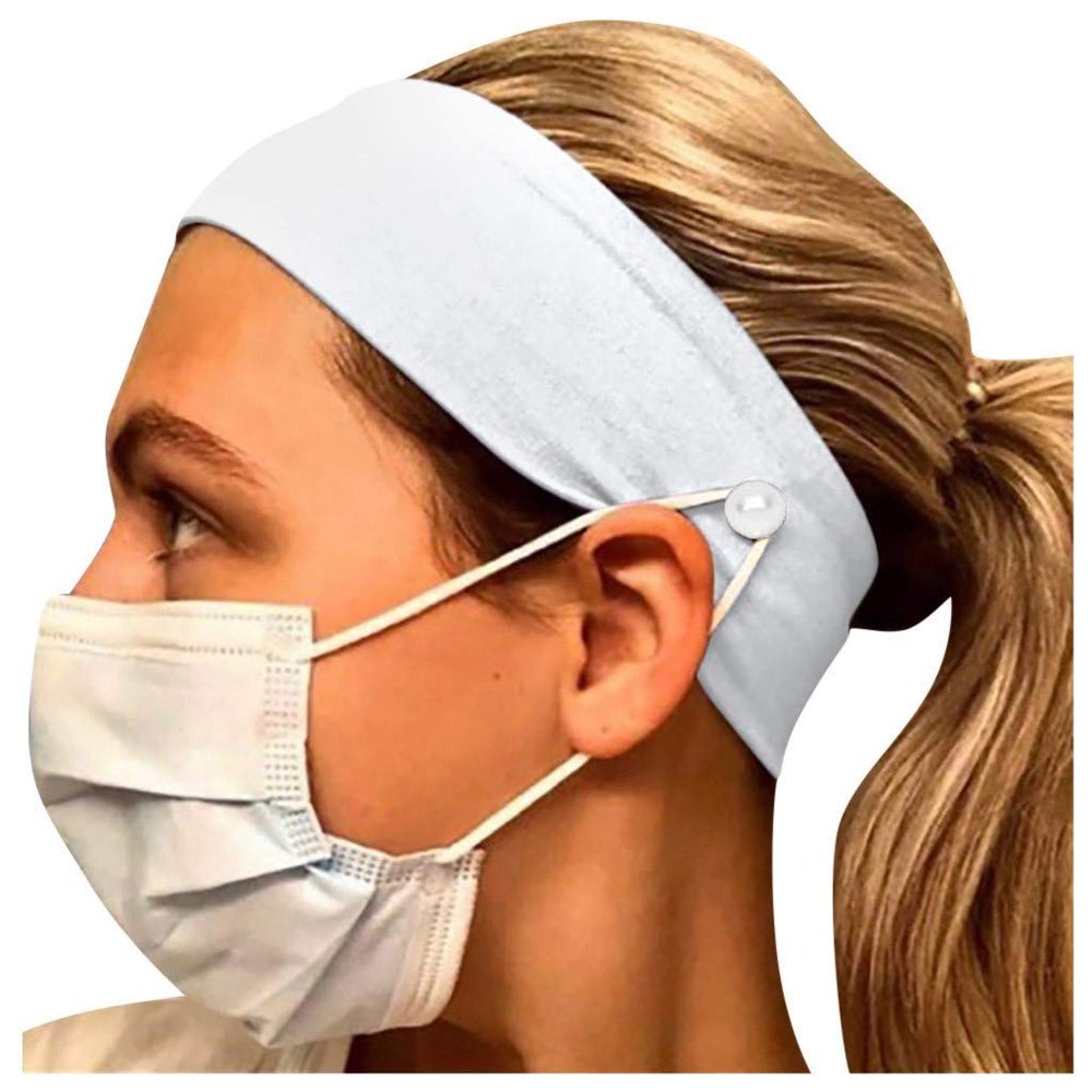 RONGXI Button Hair bands Facemask Holder Wearing a Mask Headband Fabric Protect Your Ears With Headbands Non Slip for Women White One Size