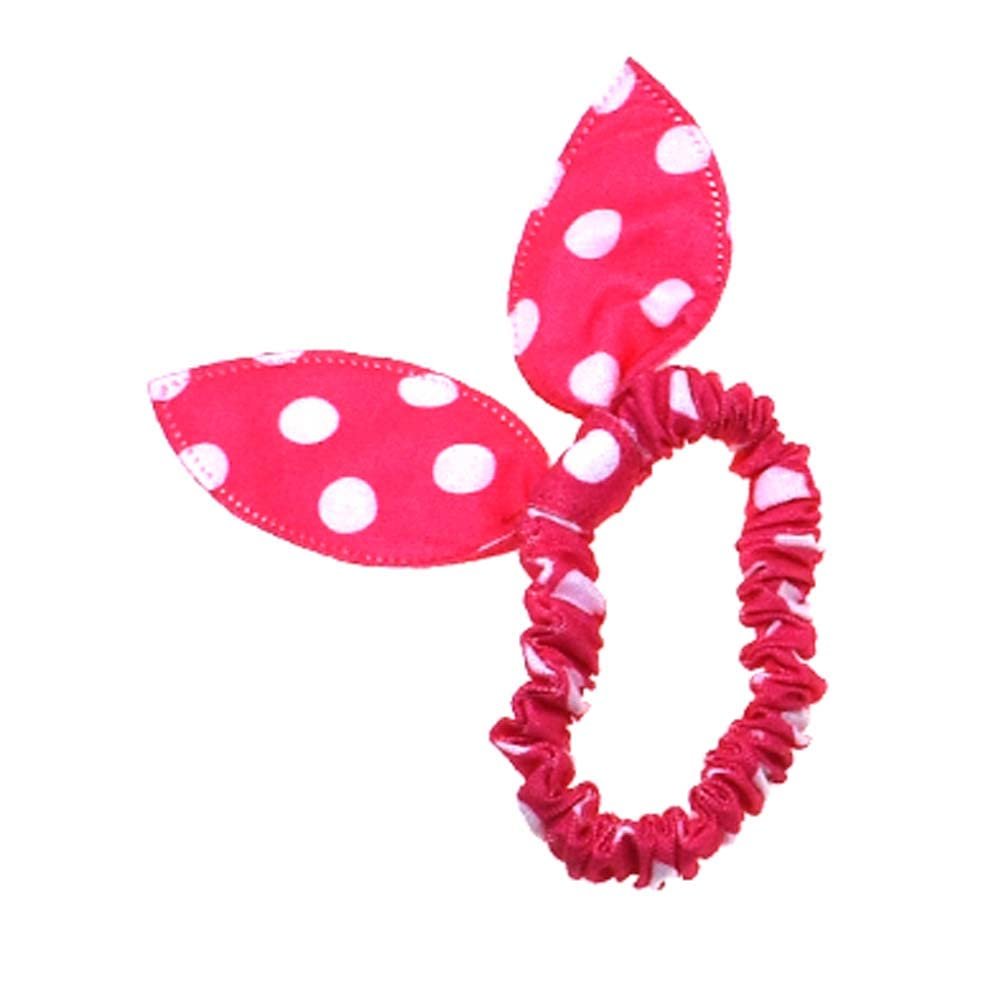 RELAND SUN 5pcs Cute Girls Hair Tie Bands Rabbit Ear Hair Tie Bands Ropes Ponytail Holder (rose red background)