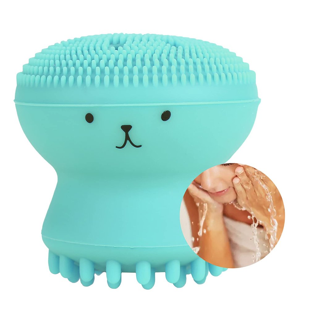 Face Cleansing Brush, Silicone Handheld Scrubber Exfoliating Grease Removal Massage Jellyfish Octopus Shaped Face Wash Brush for Women Deep Pore Cleansing(Green)