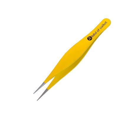 Abdul of Sialkot Pointed Tweezers,Needle Nose Tip, Sharp Precision Ingrown Hair, Surgical Pointed for Blackheads & Splinters/Best Tweezers for Eyebrows (Yellow)
