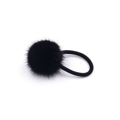 surell Real Mink Fur Pom Hair Tie - Real Fur Pompom Hair Accessory - Cute Ponytail Hairtie for Girls and Women - Black