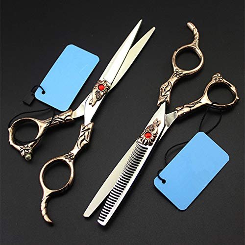 Professional Hair Cutting Shears, Professional japan 440c 6 inch Retro Sunflower hair scissors thinning barber cutting shears hairdressing scissors (Color : Set)